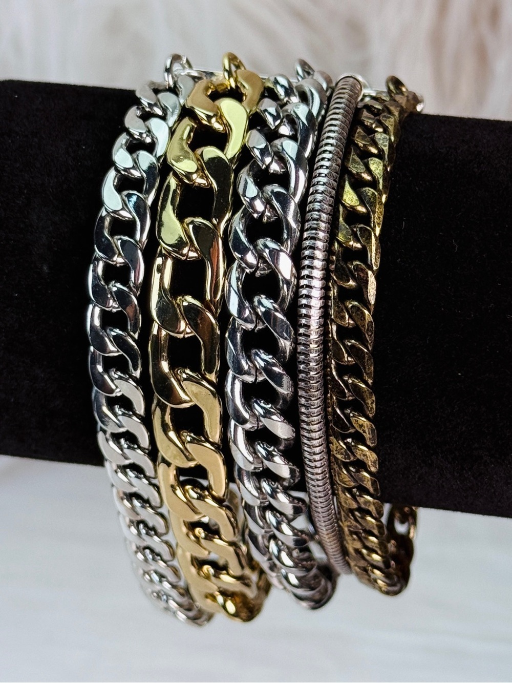 Jenny Bird 5 strand weighted, multi chain cuff bracelet